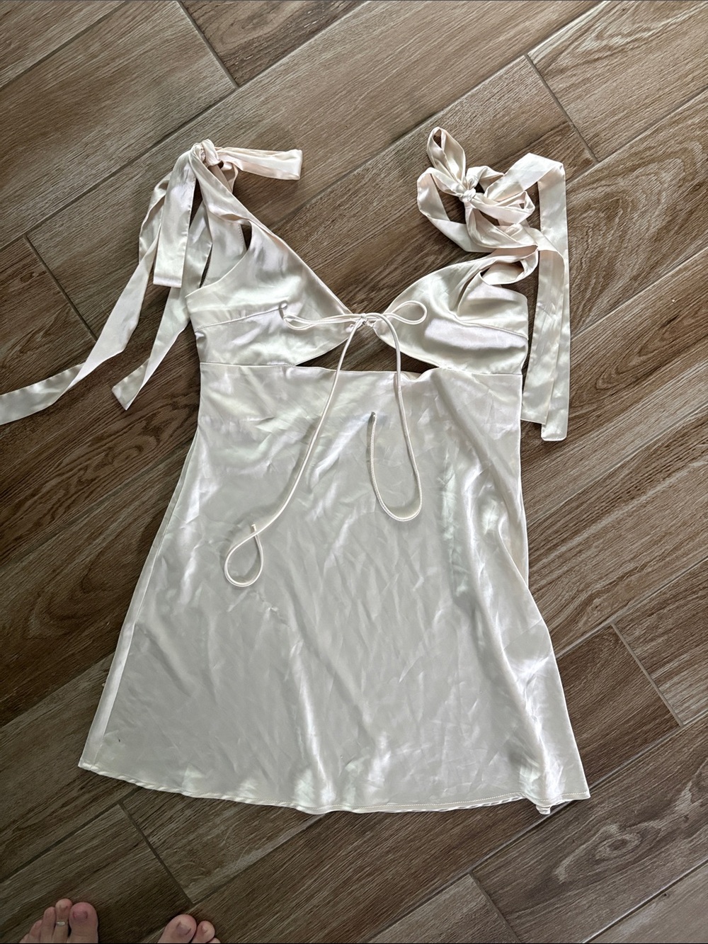 Satin Tie-Shoulder Slip Dress in Light Champagne